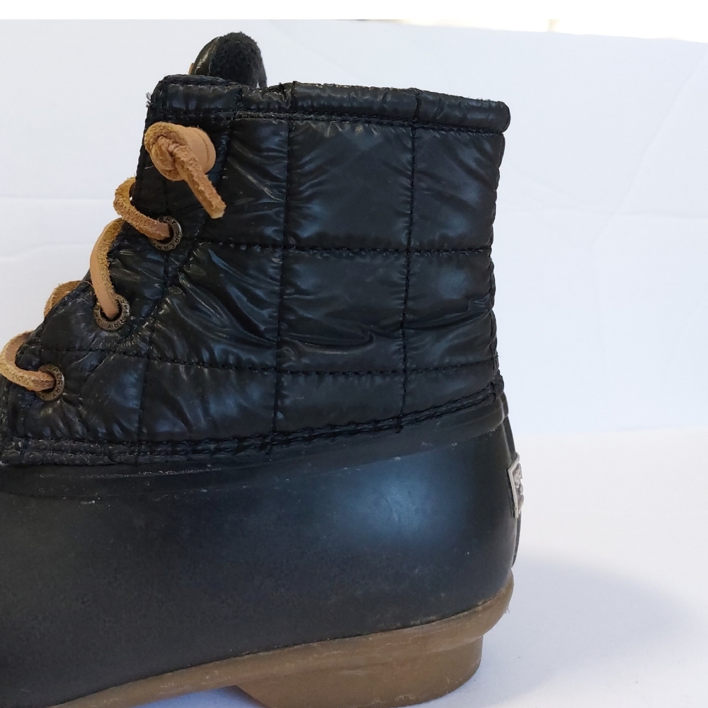SPERRY Women's Black Saltwater Shiny Quilted Duck Rain Boot Shoe STD80755 SZ 7.5 - Picture 3 of 9